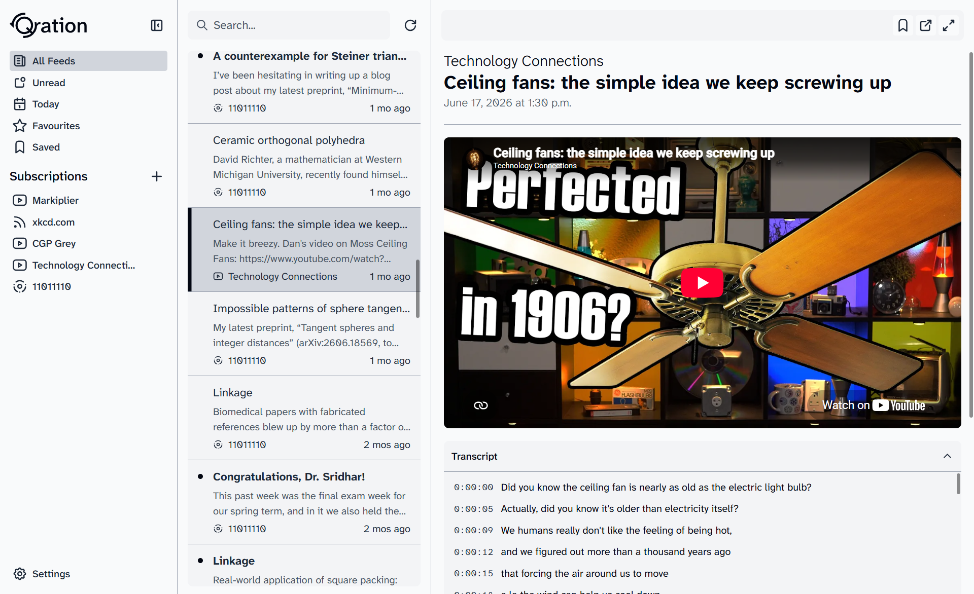 A screenshot of Qration on desktop